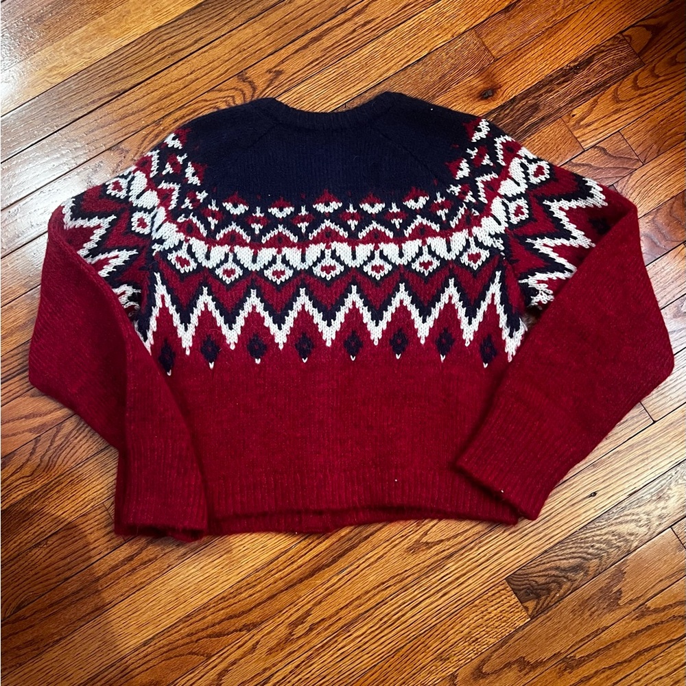 GAP Red Navy Fair Isle Wool Cardigan - Picture 8 of 8